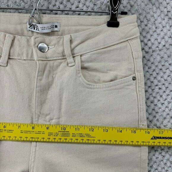 Zara Jeans Women 4 Cream Light Wash High Rise Straight Leg Cropped Denim Stretch - Picture 15 of 15